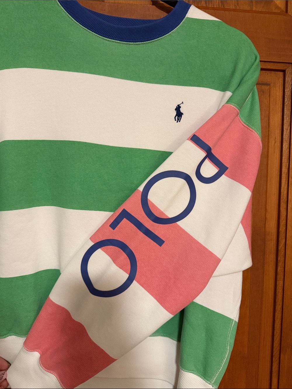 Polo by Ralph Lauren Green, White, Blue & Pink Striped Crewneck Sweater - Picture 8 of 14